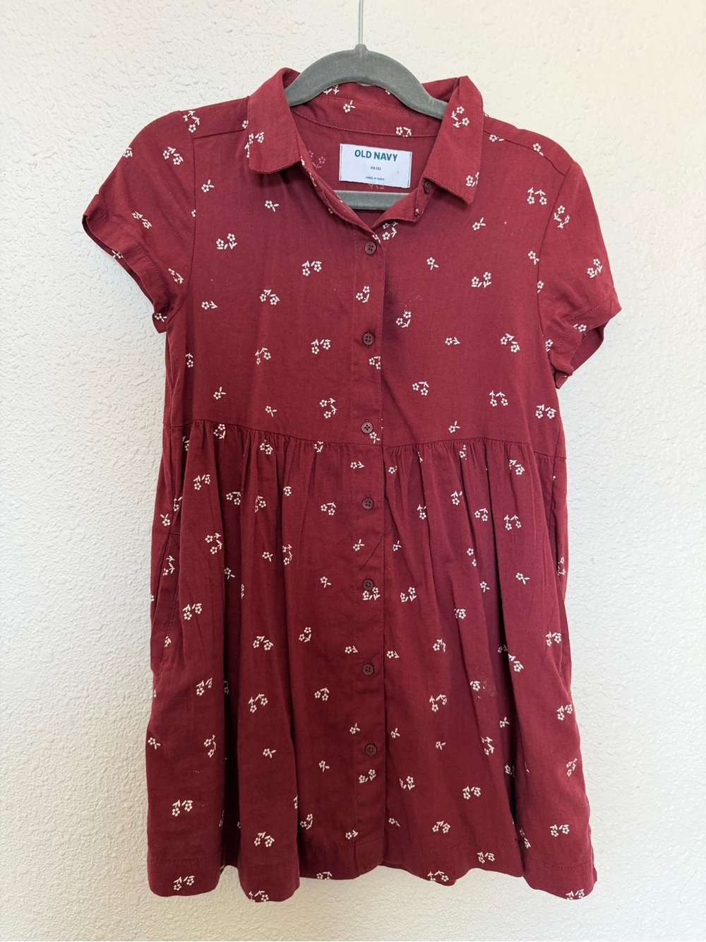 Old Navy Girls' Red Burgundy Floral Button-Front Dress